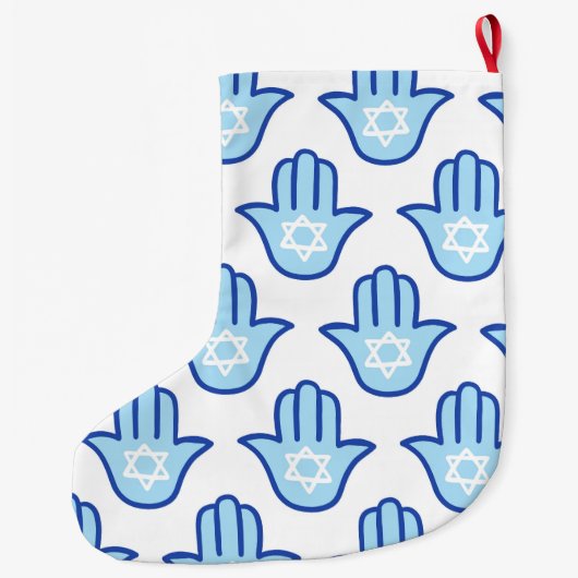 Hamsa Hand Joodse ster Blauw Chanoeka kous Grote Kerstsok (Achterkant)