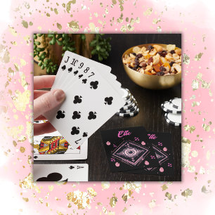 Hamsa Hand met Evil Eye en Hearts Pink op zwart Pokerkaarten