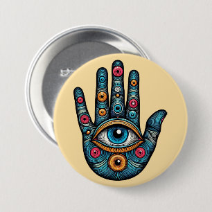 Hamsa Hand met oog en kunst illustratie Ronde Button 7,6 Cm