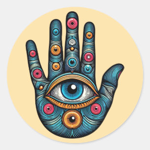 Hamsa Hand met oog en kunst illustratie Ronde Sticker