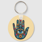Hamsa Hand met oog en kunst illustratie Sleutelhanger (Voorkant)
