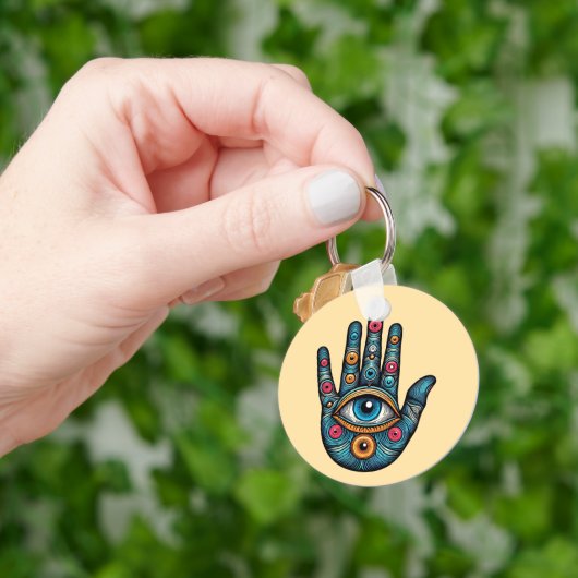 Hamsa Hand met oog en kunst illustratie Sleutelhanger (Hand)