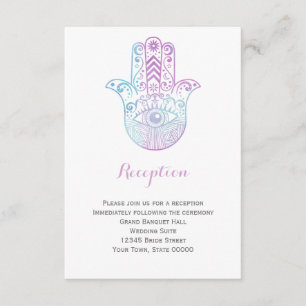 Hamsa Hand Paars Blauw Trouwreceptie Info Kaart