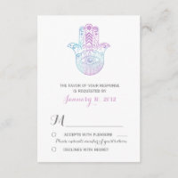 Hamsa Hand Paarse en Blauwe bruiloft RSVP