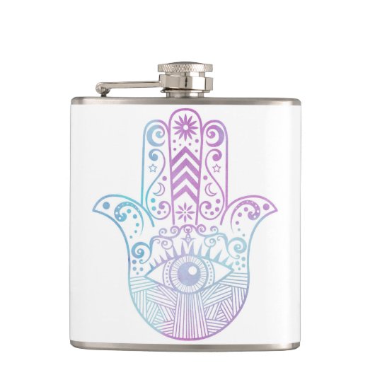 Hamsa Hand Paarse en Blue Waterverf Heupfles (Voorkant)