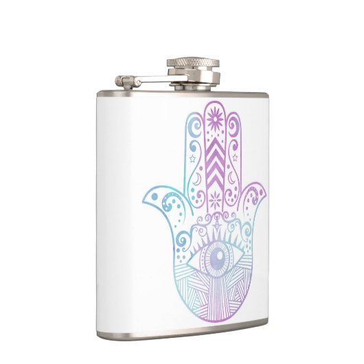 Hamsa Hand Paarse en Blue Waterverf Heupfles (Rechts)