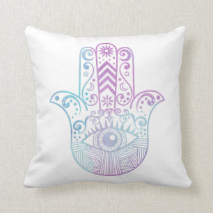 Hamsa Hand Paarse en Blue Waterverf Kussen