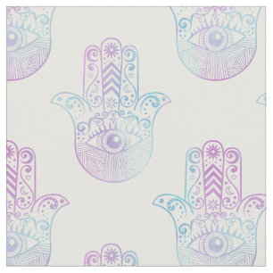 Hamsa Hand Pattern Paars en Blue Stof
