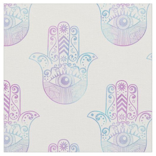 Hamsa Hand Pattern Paars en Blue Stof (Close Up)