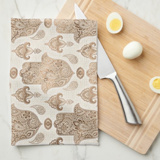 Hamsa Hand Pattern Pastel Gold Theedoek (Quarter Fold)