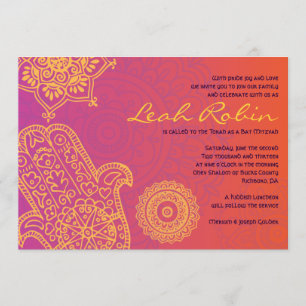 HAMSA HAND Red Sinaasappel Bat Mitzvah Uitnodiging