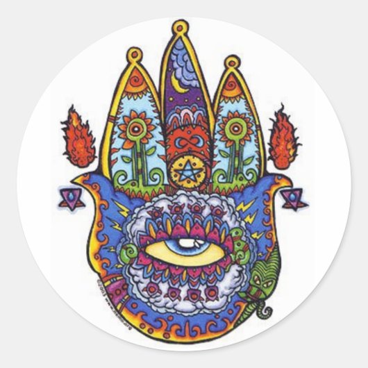Hamsa Hand. Ronde Sticker (Voorkant)