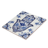 Hamsa Hand Symbool - Blauwe en Witte Hand van Fati Tegeltje (Zijkant)