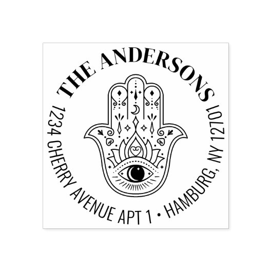 Hamsa Hand van Fatima Boze Oog Retouradres Zelf- Rubberstempel (Afrduk)