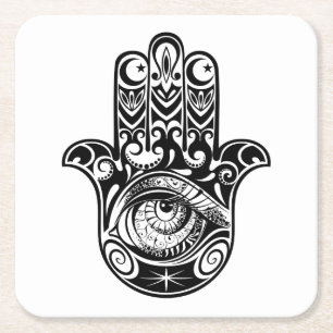 Hamsa Hand Zendoodle Vierkante Kartonnen Onderzetter
