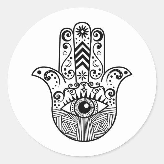Hamsa Hand Zwart en Wit Ronde Sticker (Voorkant)