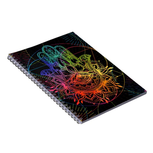 hamsa: handgetekend neonpatroon. notitieboek (Rechterzijde)