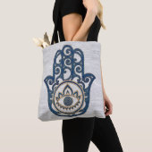 Hamsa Handhand - Handje Fatima blue wood Draagtas (Dichtbij)