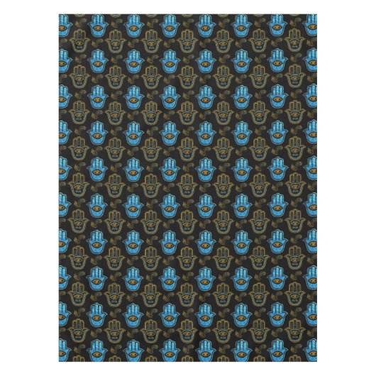 Hamsa Handpatroon - Goud en blauw glas Tafelkleed (Voorkant)
