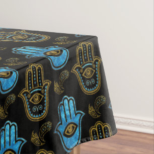 Hamsa Handpatroon - Goud en blauw glas Tafelkleed