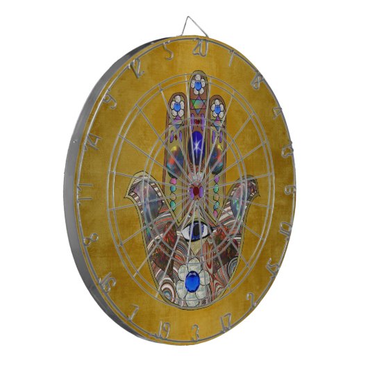 Hamsa harten bloemen Opal Art over goud Dartbord (Voorkant Links)
