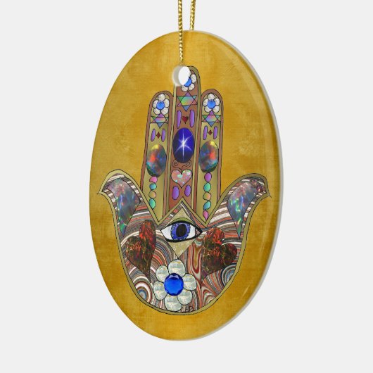 Hamsa harten bloemen Opal Art over goud Keramisch Ornament (Links)