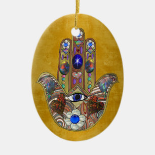 Hamsa harten bloemen Opal Art over goud Keramisch Ornament