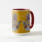 Hamsa harten bloemen Opal Art over goud Mok (Voorkant rechts)