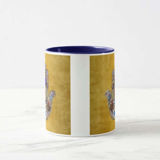 Hamsa harten bloemen Opal Art over goud Mok (Midden)