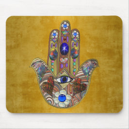 Hamsa harten bloemen Opal Art over goud Muismat