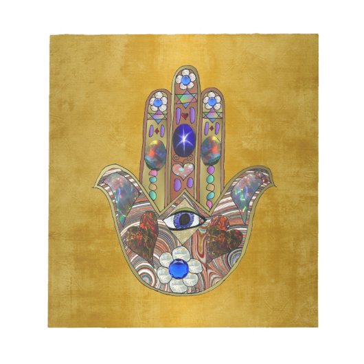 Hamsa harten bloemen Opal Art over goud Notitieblok (Voorkant)