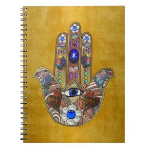 Hamsa harten bloemen Opal Art over goud Notitieboek