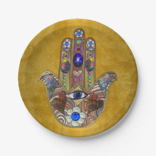 Hamsa harten bloemen Opal Art over goud Papieren Bordje