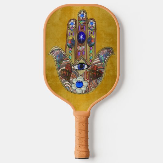 Hamsa harten bloemen Opal Art over goud Pickleball Paddle (Voorkant)