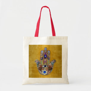 Hamsa harten bloemen Opal Art over goud Tote Bag