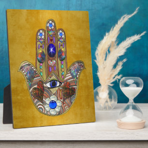 Hamsa Harten Bloemen Opal Kunst op Goud Fotoplaat