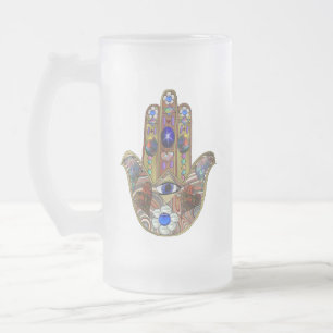 Hamsa Harten Bloemen Opal Kunst op Goud Matglas Bierpul