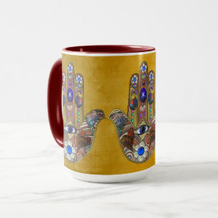 Hamsa Harten Bloemen Opal Kunst op Goud Mok