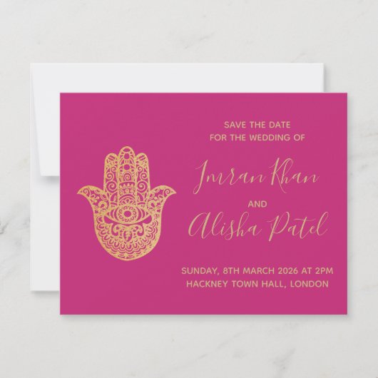 Hamsa Henna Or Rose Invitation de mariage Desi (Devant)