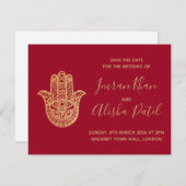 Hamsa Henna Or Rouge Invitation de Mariage Desi (Devant / Derrière)
