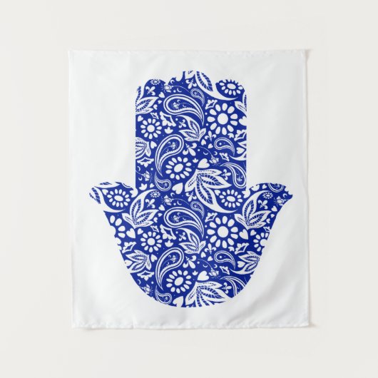 Hamsa Main Bohème Bleu Blanc Tapisserie (Devant)