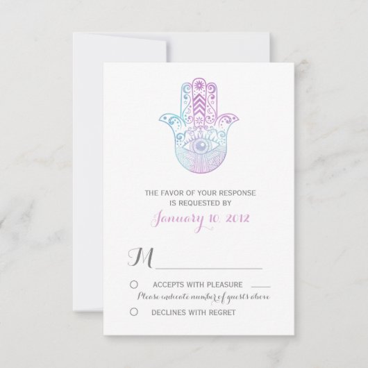 Hamsa Main violet et mariage bleu RSVP (Devant)