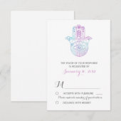 Hamsa Main violet et mariage bleu RSVP (Devant / Derrière)
