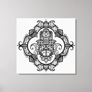 Hamsa met etnisch siermateriaal 6 canvas afdruk