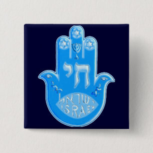 Hamsa Vierkante Button 5,1 Cm