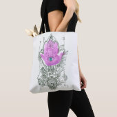 Hamsa violette avec Sac fourre-tout araméen "pas d (De près)