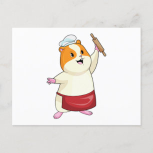 Hamster als bakker met deegroller briefkaart