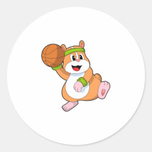Hamster als Basketballspeler met Basketball Ronde Sticker