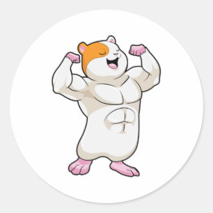 Hamster als Bodybuilder met grote spieren Ronde Sticker
