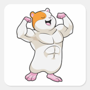 Hamster als Bodybuilder met grote spieren Vierkante Sticker
